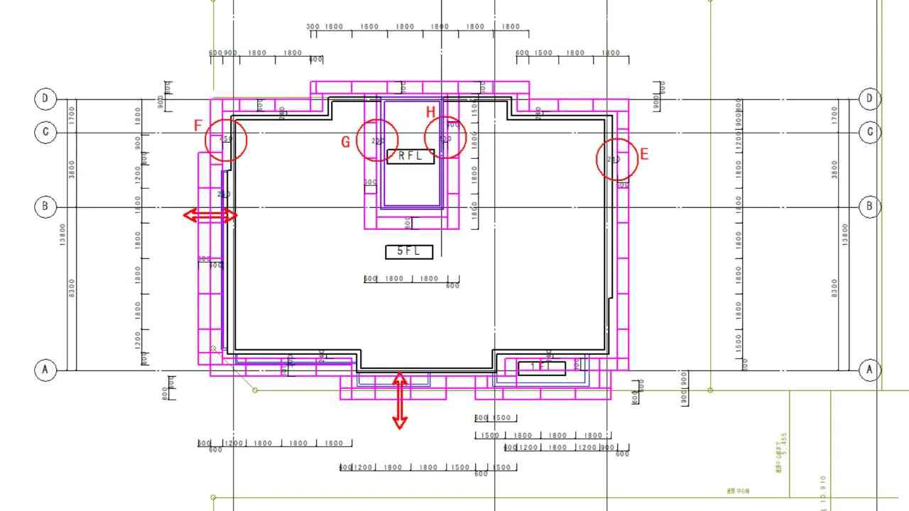 くさび式足場の平面図で壁離れ調整が完了した最終確認図