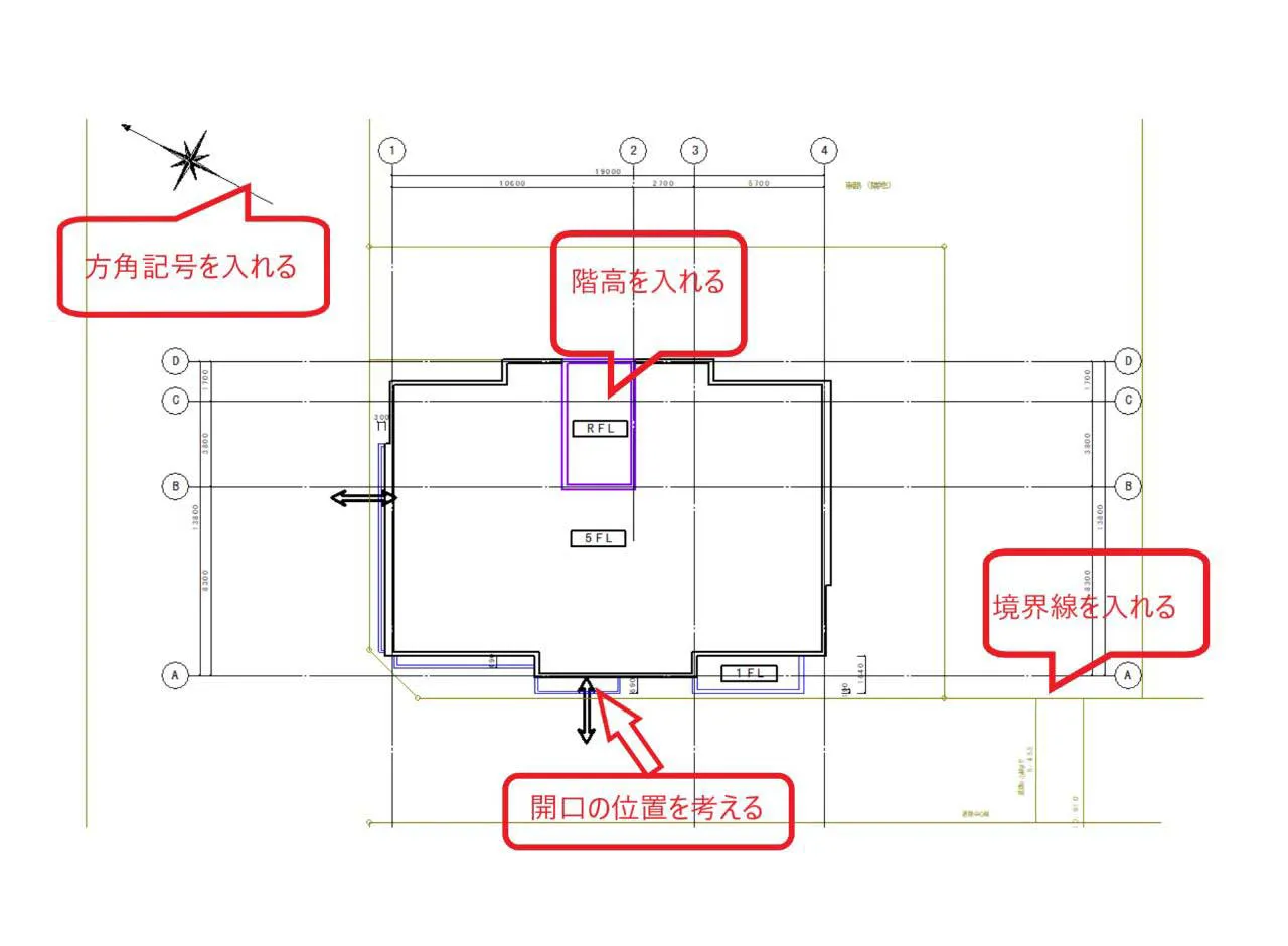 くさび式足場の平面図を描く前に敷地条件を把握するための確認図