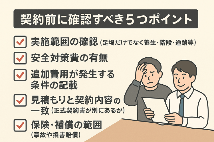 足場工事の契約前に確認するべき5つのポイント