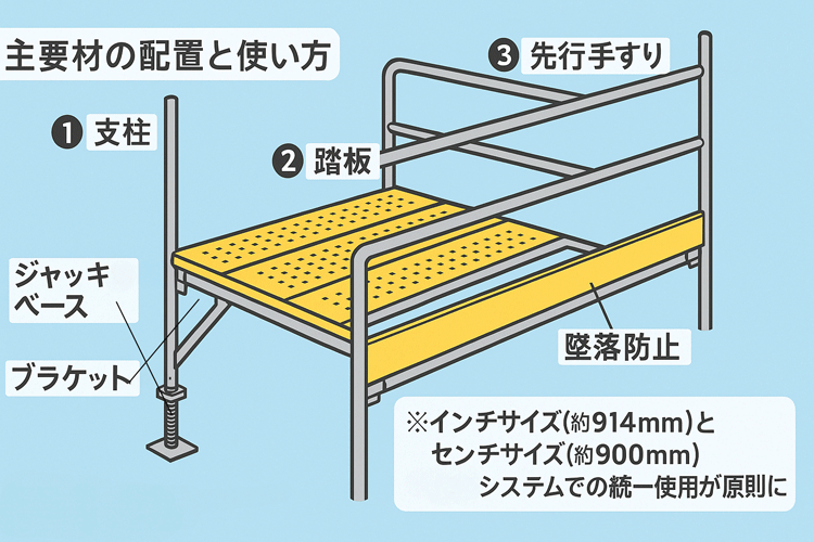 主要部材の配置と使い方