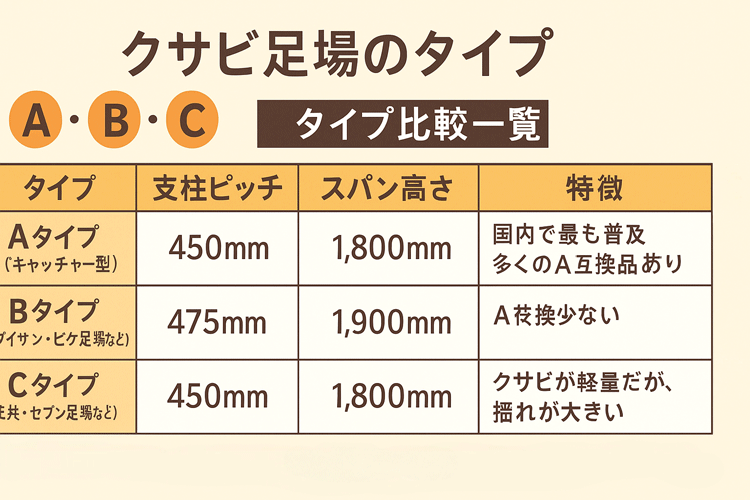 クサビ足場のタイプ別ガイド:A・B・Cタイプとは?