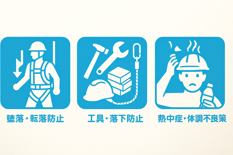 クサビ足場の組立作業中の安全対策