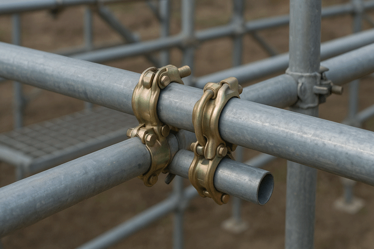 単管足場のクランプ接合部｜直交クランプを2個使用した滑り防止構造の例