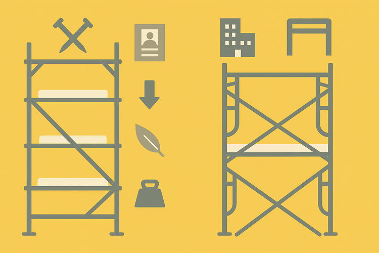 枠組足場とクサビ足場の構造の違いを図で比較｜軽量・強度・用途の特徴を解説