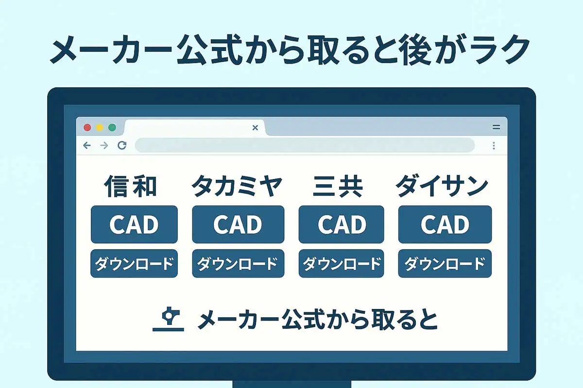 クサビ足場の主要メーカー公式サイトからCADデータをダウンロードする画面イメージ