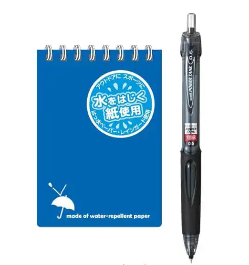 アピカ レインガードメモA7とパワータンク加圧式ボールペンのセット。水仕事や現場作業でも書ける防水筆記具